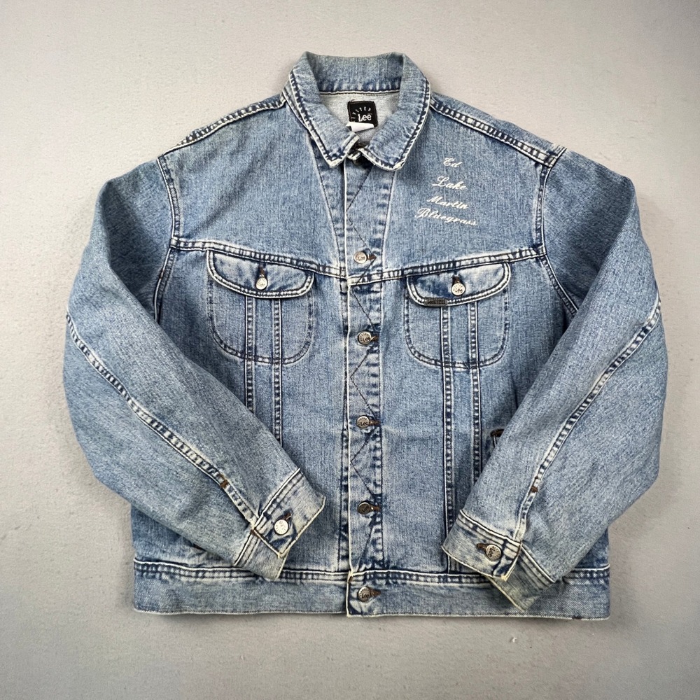 Lee Denim Jacket Mens XL Riveted Embroidered Ed Lake Martin Bluegrass Trucker